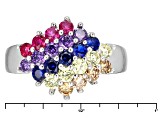 Red, Purple, Blue, Yellow, Brown Cubic Zirconia Rhodium Over Sterling Silver Ring 2.19ctw