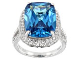 Blue And White Cubic Zirconia Rhodium Over Sterling Silver Ring 19.20ctw