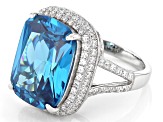 Blue And White Cubic Zirconia Rhodium Over Sterling Silver Ring 19.20ctw