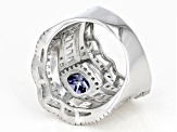 Blue And White Cubic Zirconia Rhodium Over Sterling Silver Ring 8.58ctw