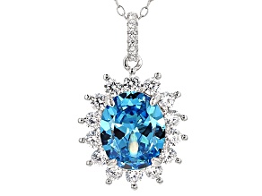 Blue And White Cubic Zirconia Rhodium Over Sterling Silver Pendant With Chain 8.62ctw