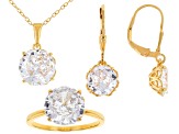 White Cubic Zirconia 18k Yellow Gold Over Sterling Silver Jewelry Set 19.80ctw