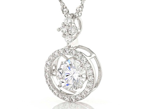 fjygwx13 S925 Round Fish Line Two Claws Cut Clear Cubic Zirconia Pendant Necklace Silver