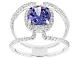 Blue And White Cubic Zirconia Rhodium Over Sterling Silver Ring 4.32ctw