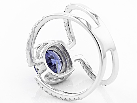 Blue And White Cubic Zirconia Rhodium Over Sterling Silver Ring 4.32ctw