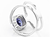 Blue And White Cubic Zirconia Rhodium Over Sterling Silver Ring 4.32ctw