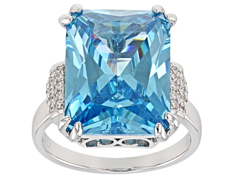 Blue Lab Created Spinel And White Cubic Zirconia Rhodium Over Sterling Silver Ring 20.57ctw