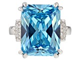 Blue Lab Created Spinel And White Cubic Zirconia Rhodium Over Sterling Silver Ring 20.57ctw