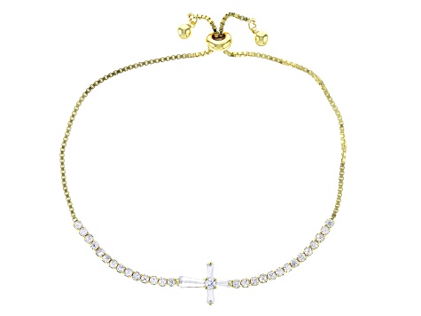White Cubic Zirconia 18k Yellow Gold Over Sterling Silver Adjustable Bracelet 3.32ctw