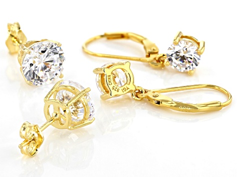 White Cubic Zirconia 18K Yellow Gold Over Sterling Silver Earrings Set 9.78ctw