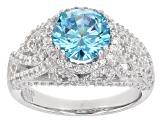 Blue And White Cubic Zirconia Rhodium Over Sterling Silver Ring 4.99ctw ...
