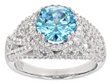 Blue And White Cubic Zirconia Rhodium Over Sterling Silver Ring 4.99ctw