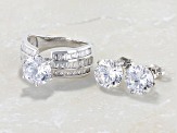 white cubic zirconia rhodium over sterling silver ring and earrings 12.66ctw