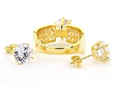 White Cubic Zirconia 18K Yellow Gold Over Sterling Silver Ring And Earrings 12.66ctw