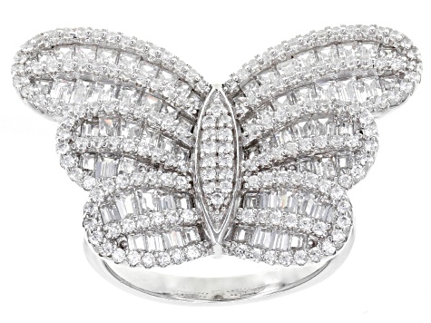 White Cubic Zirconia Rhodium Over Sterling Silver Butterfly Ring 4.12ctw