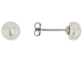 Cubic Zirconia, Gray Manmade Hematine Cultured Freshwater Pearl Rhodium Over Silver Earrings 2.72ctw