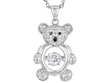 Picture of White and Black Cubic Zirconia Rhodium Over Sterling Silver Bear Pendant With Chain 1.65ctw