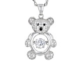 White and Black Cubic Zirconia Rhodium Over Sterling Silver Bear Pendant With Chain 1.65ctw