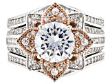 White Cubic Zirconia Rhodium and 14k Rose Gold Over Sterling Silver Ring with Guard 5.49ctw