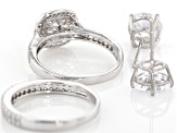 White Cubic Zirconia Rhodium Over Sterling Silver Ring With Band and Earrings 10.26ctw