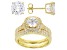 White Cubic Zirconia 18K Yellow Gold Over Sterling Silver Ring With Band and Earrings 10.26ctw