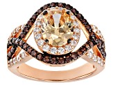 Champagne Brown and White Cubic Zirconia 18k Rose Gold Over Sterling Silver Ring 4.63ctw