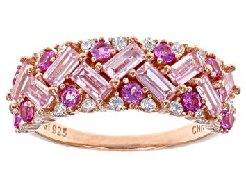 Picture of Pink Lab Created Sapphire, Pink, And White Cubic Zirconia 18K Rose Gold Over Silver Ring 2.72ctw