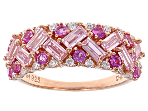 Pink Lab Created Sapphire, Pink, And White Cubic Zirconia 18K Rose Gold Over Silver Ring 2.72ctw