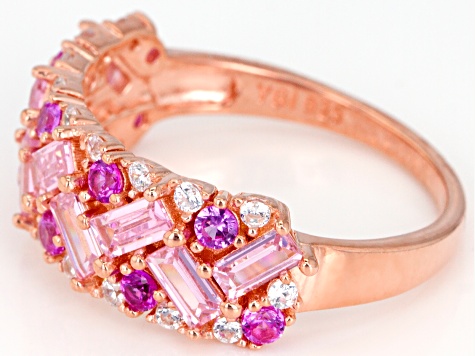 Pink Lab Created Sapphire, Pink, And White Cubic Zirconia 18K Rose Gold Over Silver Ring 2.72ctw