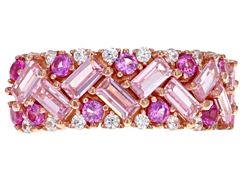 Pink Lab Created Sapphire, Pink, And White Cubic Zirconia 18K Rose Gold Over Silver Ring 2.72ctw