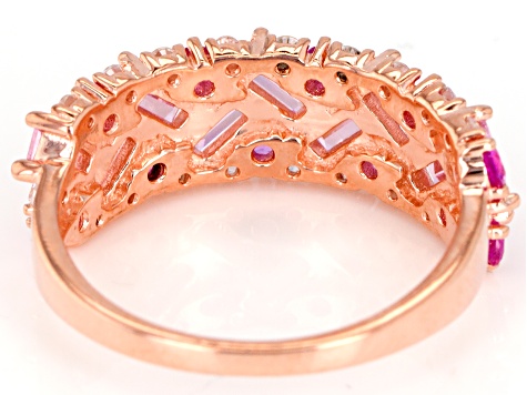 Pink Lab Created Sapphire, Pink, And White Cubic Zirconia 18K Rose Gold Over Silver Ring 2.72ctw