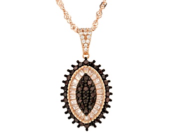 Picture of Brown & White Cubic Zirconia 18K Rose Gold Over Sterling Silver Cluster Pendant With Chain 1.92ctw