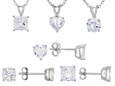 White Cubic Zirconia Rhodium Over Sterling Silver Jewelry Set Of 6 - 13.72ctw