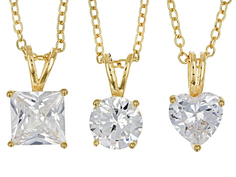 White Cubic Zirconia 18k Yellow Gold Over Sterling Silver Jewelry Set Of 6 - 13.72ctw