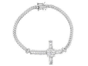 Picture of White Cubic Zirconia Rhodium Over Sterling Silver Cross Bracelet 3.87ctw