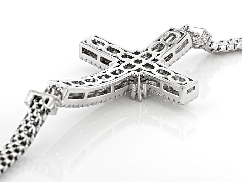 White Cubic Zirconia Rhodium Over Sterling Silver Cross Bracelet 3.87ctw