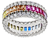 Multicolor Cubic Zirconia, Lab Ruby, Lab Blue Spinel Rhodium Over Sterling Silver Ring 7.95ctw