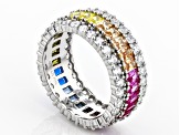 Multicolor Cubic Zirconia, Lab Ruby, Lab Blue Spinel Rhodium Over Sterling Silver Ring 7.95ctw