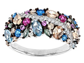 Multicolor Gemstone Simulants Rhodium Over Sterling Silver Ring