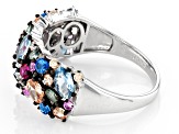 Multicolor Gemstone Simulants Rhodium Over Sterling Silver Ring