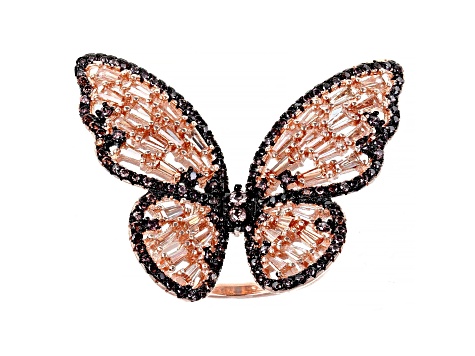 Mocha And Champagne Cubic Zirconia 18K Rose Gold Over Sterling Silver Butterfly Ring 4.42ctw