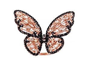 Mocha And Champagne Cubic Zirconia 18K Rose Gold Over Sterling Silver Butterfly Ring 4.42ctw