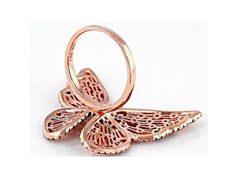 Mocha And Champagne Cubic Zirconia 18K Rose Gold Over Sterling Silver Butterfly Ring 4.42ctw