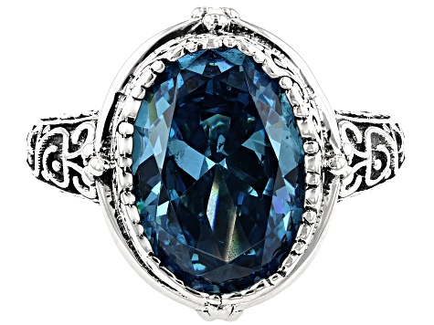 Blue Cubic Zirconia Rhodium Over Sterling Silver Center Design Ring 9.38ctw