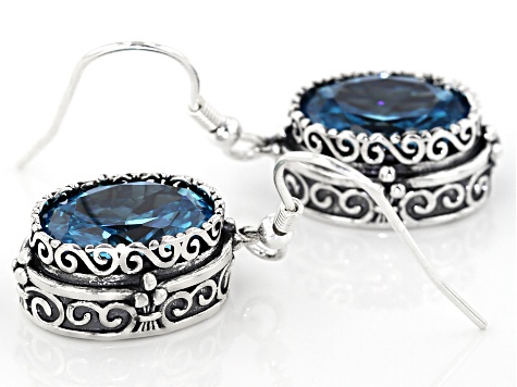 Blue Cubic Zirconia Rhodium Over Sterling Silver Center Design Earrings 9.67ctw