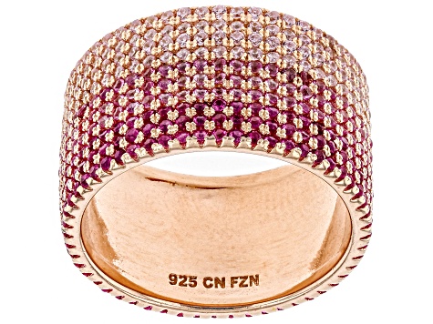 Lab Created Pink Sapphire & Pink Cubic Zirconia 18K Rose Gold Over Silver Band Ring 4.86ctw