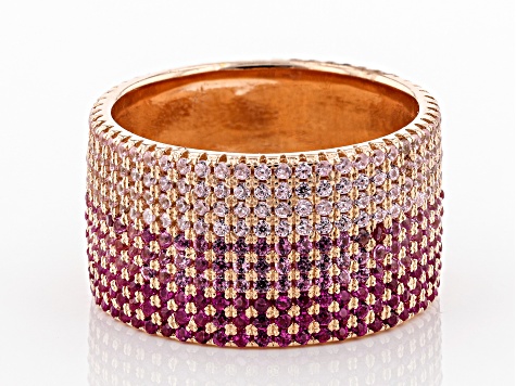 Lab Created Pink Sapphire & Pink Cubic Zirconia 18K Rose Gold Over Silver Band Ring 4.86ctw