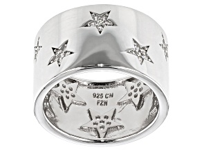 White Cubic Zirconia Rhodium Over Sterling Silver Star Band Ring 0.54ctw