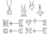 White Cubic Zirconia Rhodium Over Sterling Silver Earrings And Pendants With Chain Set of 4 22.04ctw