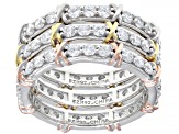 White Cubic Zirconia Rhodium And 14K Yellow and Rose Gold Over Silver Band Rings Set of 3 3.74ctw